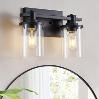 Dadul 2 Light Bathroom Vanity Light Modern Matte Black Bathroom Lights Fixtures Over Mirror Black Vanity Lights With Clear Gla