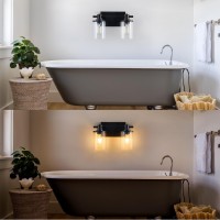 Dadul 2 Light Bathroom Vanity Light Modern Matte Black Bathroom Lights Fixtures Over Mirror Black Vanity Lights With Clear Gla