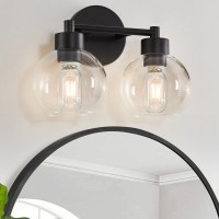 Bathroom Light Fixtures Matte Black Vanity Light 2 Light Bathroom Lights Over Mirror With Globe Glass Shade And Metal Base Va