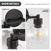 Bathroom Light Fixtures Matte Black Vanity Light 2 Light Bathroom Lights Over Mirror With Globe Glass Shade And Metal Base Va