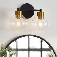 Black And Gold Bathroom Light Fixtures 2 Lights Bathroom Vanity Light Black Round Finish Clear Globe Glass Shades Wall Sconce