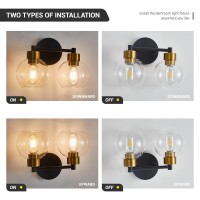 Black And Gold Bathroom Light Fixtures 2 Lights Bathroom Vanity Light Black Round Finish Clear Globe Glass Shades Wall Sconce