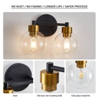 Black And Gold Bathroom Light Fixtures 2 Lights Bathroom Vanity Light Black Round Finish Clear Globe Glass Shades Wall Sconce