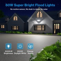 Olafus 60W Flood Lights Outdoor Plug In Switch Controlled 6000Lm Led Security Light 6500K Outside Floodlights Ip65 Waterproof