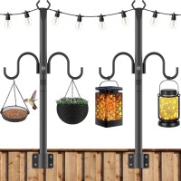 Letianpai String Light Poles,Metal Poles With Hook For Hanging Outdoor String Lights,2 Pack Light Poles Stand For Outside Garden,Patio,Backyard,Deck (2.8Ft)