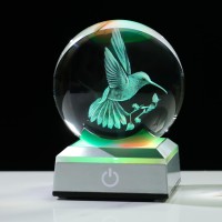 Ornalrist Crystal Ball 3D Engraved Hummingbird With Led Colorful Base 3158Cm Animal Glass Sphere Ideas For Friends Home Dec