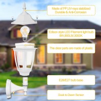 Fudesy Outdoor Wall Light Dusk To Dawn Porch Sensor Light White Plastic Anticorrosion With Led Edison Filament Bulb Exterior