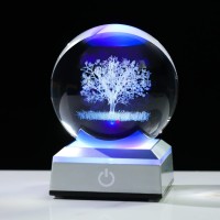 Ornalrist Crystal Ball 3D Engraved Tree Of Life With Led Colorful Base 3158Cm Glass Sphere Ideas For Family Home Decor Disp