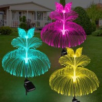 Solar Garden Lights Outdoor Waterproof 3 Pack Solar Flower Lights Yard Lights 7 Color Changing Double Jellyfish Wing Solar Yard Lights For Garden Decor Yard Decor Outdoor Decor Gifts For Women