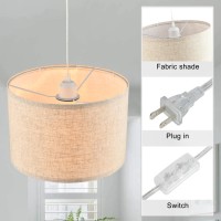 Ihengyanlt 2 Pack Plug In Pendant Light Hanging Light With 15Ft Clear Cord Onoff Switch Beige Linen Fabric Lamp Shade Hangi