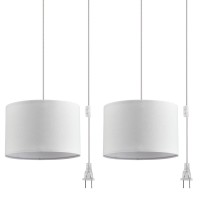 Ihengyanlt 2 Pack Plug In Pendant Light Hanging Light With 15Ft Clear Cord Onoff Switch White Fabric Lamp Shade Hanging Lig