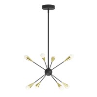 Artika Wayden 21W Led Integrated Sputnik Pendant Light Fixture, Black And Gold Ideal For Dining Room, 1900 Lumens, 3000-4000-5000 Kelvin, No Bulb Required