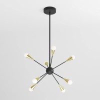 Artika Wayden 21W Led Integrated Sputnik Pendant Light Fixture, Black And Gold Ideal For Dining Room, 1900 Lumens, 3000-4000-5000 Kelvin, No Bulb Required