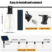 116Ft Solar String Lights Outdoor Waterproof With Remote And Usb Port, 53 Edison Bulb Outdoor String Lights Solar Powered, Dimmable Solar String Lights For Outside Patio Backyard Garden Porch Balcony