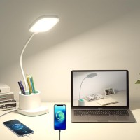 Sunlong Small Desk Lamp, Led Desk Lamps For Home Office Rechargeable Desk Light With Usb Charging Port, Pen Holder, Nightlight, Tall Desk Lamp For Computer, Dorm Lamp For College Study Read, White