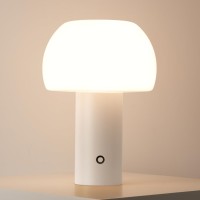 Magcharm Cordless Mushroom Lamp Table Lamp With 5W Led Beads Opal Glass Shade Battery Operated 3 Color Dimmable Bedside Lamp