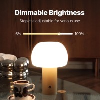 Magcharm Cordless Mushroom Lamp Table Lamp With 5W Led Beads Opal Glass Shade Battery Operated 3 Color Dimmable Bedside Lamp