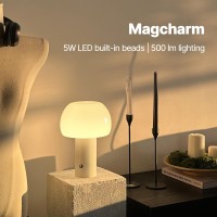 Magcharm Cordless Mushroom Lamp Table Lamp With 5W Led Beads Opal Glass Shade Battery Operated 3 Color Dimmable Bedside Lamp