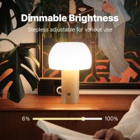 Magcharm Mushroom Table Lamp Cordless Rechargeable Mushroom Light With Opal Glass Shade Metal Base Touch Control 3 Color Te