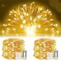 Twinkle Star 300Led 99Ft 2 Pack Copper Wire Fairy Lights Battery Operated, 8 Modes With Remote, Waterproof String Lights For Indoor, Outdoor, Wedding, Christmas, Party, Twinkle Lights,Warm White