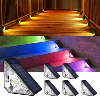 Jackyled Solar Step Lights Waterproof Warm 7 Rgb Colors Deck Lights Solar Powered Triangleshaped Solar Stair Lights For Out