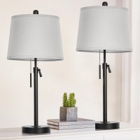 Bedside Table Lamps Set Of 2 Tall Table Lamps For Living Room 22 To 30 Height Adjustable Black Bedroom Nightstand Lamps 3