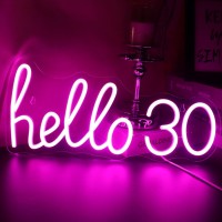 Led Hello 30 Pink Neon Light Sign For Girls 30Th Birthday Party Decor Living Room Decor Birthday Gift Pink