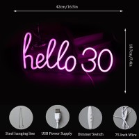 Led Hello 30 Pink Neon Light Sign For Girls 30Th Birthday Party Decor Living Room Decor Birthday Gift Pink