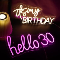 Led Hello 30 Pink Neon Light Sign For Girls 30Th Birthday Party Decor Living Room Decor Birthday Gift Pink