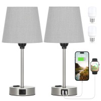 Table Lamps For Bedrooms Set Of 2 Bedside Nightstand Bedroom Lamp With Usb C Port And Ac Outlet Charging Dimmable Touch Small