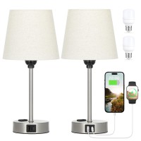 Table Lamps For Bedrooms Set Of 2 Bedside Nightstand Bedroom Lamp With Usb C Port And Ac Outlet Charging Dimmable Touch Small