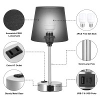 Table Lamps For Bedrooms Set Of 2 Bedside Nightstand Bedroom Lamp With Usb C Port And Ac Outlet Charging Dimmable Touch Small