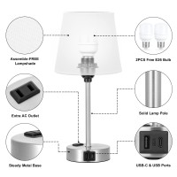 Table Lamps For Bedrooms Set Of 2 Bedside Nightstand With Usb C Port And Ac Outlet Charging Dimmable Touch Small White End Si