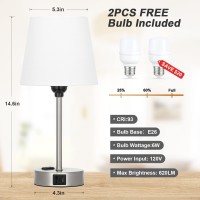 Table Lamps For Bedrooms Set Of 2 Bedside Nightstand With Usb C Port And Ac Outlet Charging Dimmable Touch Small White End Si