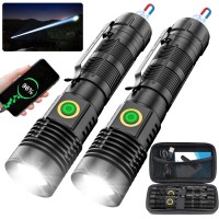 Flashlights High Lumens Rechargeable(Battery Included), 20000 Lumens Super Bright Powerful Small Magnetic Flashlight, 6 Mode, Zoomable, Waterproof, Handheld Flashlight For Camping Hiking 2 Pack