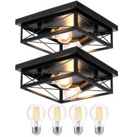 Oneleja 2 Packs Flush Mount Ceiling Light Fixture 2Lights Black Farmhouse Ceiling Light Overhead Hall Lights Ceiling Mount H