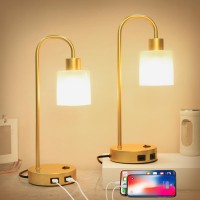 Urophylla Gold Lamps For Bedrooms Set Of 2 - Industrial Vintage Nightstand Lamp With Usb Port, Dimmable Eye-Caring Bedside Reading Lamp For Bedroom, Living Rooms, And Office (Premium Gold)