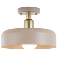 Bisamiya Contemporary Semi Flush Mount Ceiling Light Fixture Brass Accent Ceiling Light With 126 Brown Metal Shade For Kitc