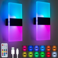 Surpalig Set Of 2 Led Lights For Room Decor 12 Colors Rgb Wall Sconces 3600Mah Battery Operated Night Lights Remote Control Di