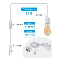 Huibona Plug In Hanging Light Cord E26E27 Extension Hanging Plug In Light Sockt 2Pack 15Ft Pendant Light Socket Kits White Fo