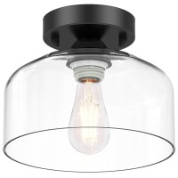 Semi Flush Mount Ceiling Light Clear Glass Pendant Lamp Shade Matte Black Finish Modern Farmhouse Light Fixture For Hallway