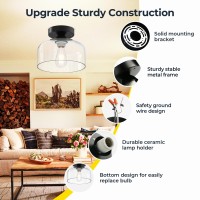 Semi Flush Mount Ceiling Light Clear Glass Pendant Lamp Shade Matte Black Finish Modern Farmhouse Light Fixture For Hallway