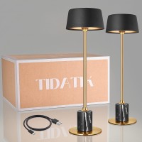 Tidatik Cordless Lamp Set Of 2, Rechargeable And Battery Operated, Powered By 4000Mah Battery, 42-Hour Run Time, Dimmable, Black And Gold Lamp For Bedrooms, Restaurant, Buffet, Patio