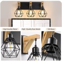 3-Light Farmhouse Vanity Light For Bathroom, Wood Bathroom Light Fixtures Over Mirror, Rustic Sconces Wall Lighting With Elegant Metal Lampshade For Living Room, Bedroom, Hallway