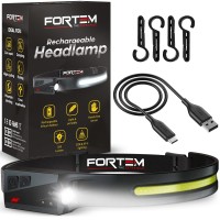 Fortem Headlamp Rechargeable 1-Pack, 230? Wide Beam Led Head Lamp W/Motion Sensor, 6 Modes For Mechanic, 350 Lumen Hardhat Flashlight, Waterproof Headlight For Camping, Running, Hiking, Cycling