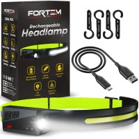 Fortem Headlamp Rechargeable 1-Pack, 230? Wide Beam Led Head Lamp W/Motion Sensor, 6 Modes For Mechanic, 350 Lumen Hardhat Flashlight, Waterproof Headlight For Camping, Running, Hiking, Cycling