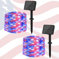 Bolweo 4Th Of July Solar Fairy Lights Outdoor, Red White And Blue Solar String Lights 39.4Ft 120 Led, Ip65 Waterproof Solar Outdoor Lights Backyard Deck Fence Patio Decor Diwali Halloween Decorations