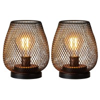 Needomo Battery Operated Lamp Led Table Lantern Set Of 4 Metal Cage Cordless Lamps With Led Bulb Vintage Decorative Outdoor Lan