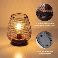 Needomo 2 Pack Battery Operated Lamp Outdoor Table Lantern, Metal Cage With Timer Mode, Vintage Decorative Lights Cordless Lamp Indoor Outdoor Patio Bedroom Living Room (Bulb Included) Bronze