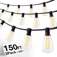 Addlon 150 Ft (3X50Ft) Outdoor String Lights,Waterproof Patio Lights Ul Listed With 45+3 Shatterproof Dimmable St38 Led Bulbs,2700K Connectable Outdoor Lighting For Backyard Bistro Garden